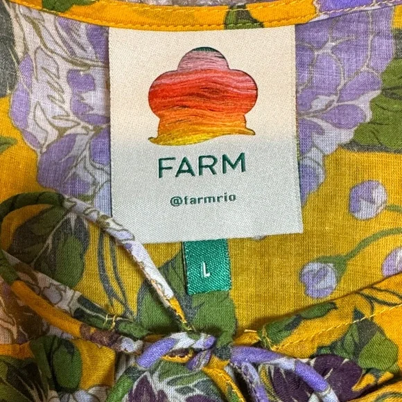 Farm Rio Capri Peplum Hem Floral Blouse Yellow & Purple size Large - Picture 8 of 17